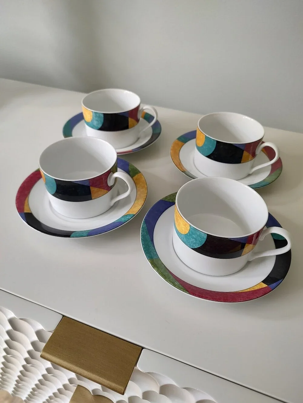 Vintage 90s Mikasa CurrentsCups And Saucers Set Of 4